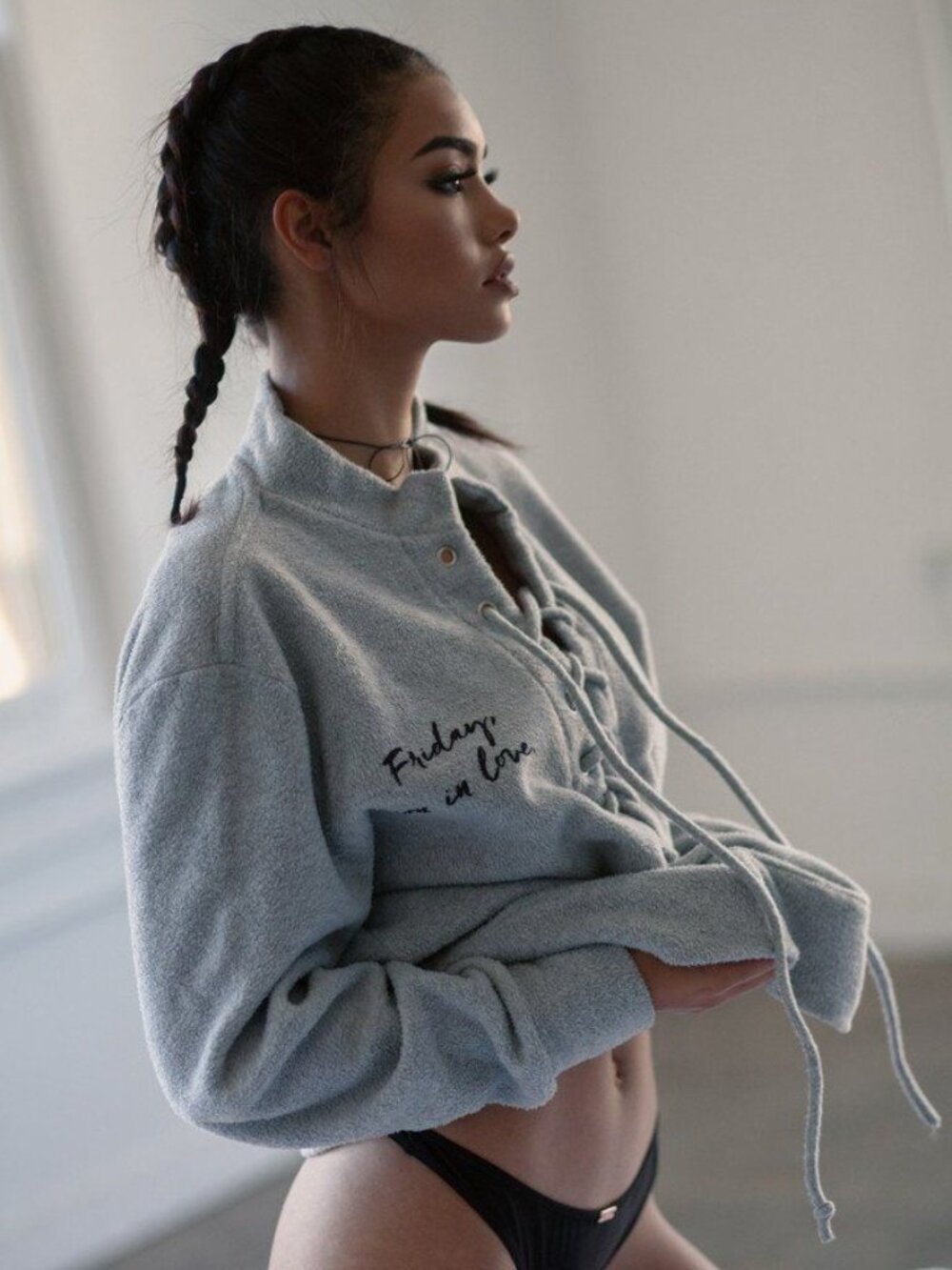 Daydream Nation Dolls Kill Fleece Grey Friday I'm In Love Lace up Sweatshirt